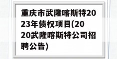 重庆市武隆喀斯特2023年债权项目(2020武隆喀斯特公司招聘公告)