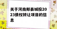 关于河南郏县城投2023债权转让项目的信息