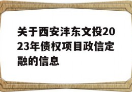 关于西安沣东文投2023年债权项目政信定融的信息