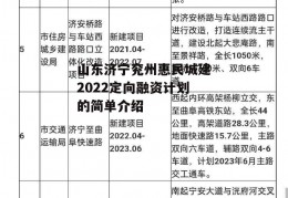 山东济宁兖州惠民城建2022定向融资计划的简单介绍