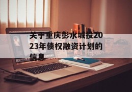 关于重庆彭水城投2023年债权融资计划的信息