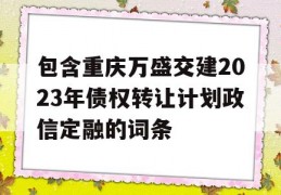 包含重庆万盛交建2023年债权转让计划政信定融的词条