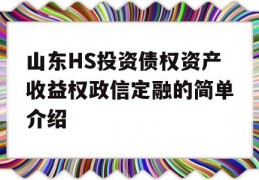 山东HS投资债权资产收益权政信定融的简单介绍