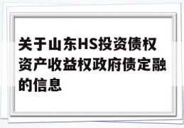 关于山东HS投资债权资产收益权政府债定融的信息