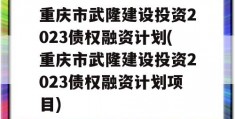 重庆市武隆建设投资2023债权融资计划(重庆市武隆建设投资2023债权融资计划项目)