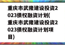 重庆市武隆建设投资2023债权融资计划(重庆市武隆建设投资2023债权融资计划项目)