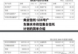 央企信托-116号广东肇庆市政信集合信托计划的简单介绍