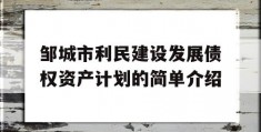 邹城市利民建设发展债权资产计划的简单介绍