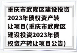 重庆市武隆区建设投资2023年债权资产转让项目(重庆市武隆区建设投资2023年债权资产转让项目公告)