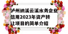 泸州纳溪云溪水务企业信用2023年资产转让项目的简单介绍