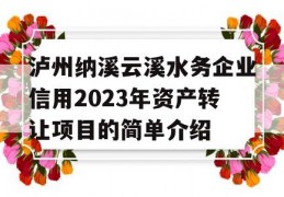 泸州纳溪云溪水务企业信用2023年资产转让项目的简单介绍