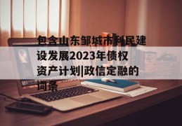 包含山东邹城市利民建设发展2023年债权资产计划|政信定融的词条