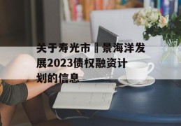 关于寿光市昇景海洋发展2023债权融资计划的信息