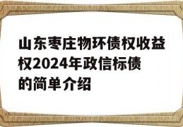 山东枣庄物环债权收益权2024年政信标债的简单介绍