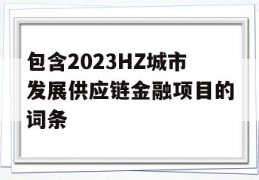 包含2023HZ城市发展供应链金融项目的词条