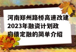 河南郑州路桥高速改建2023年融资计划政府债定融的简单介绍