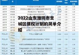 2022山东潍坊市主城区债权计划的简单介绍