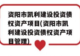 资阳市凯利建设投资债权资产项目(资阳市凯利建设投资债权资产项目管理)