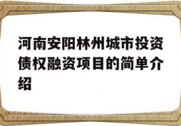 河南安阳林州城市投资债权融资项目的简单介绍