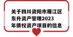 关于四川资阳市雁江区东升资产管理2023年债权资产项目的信息