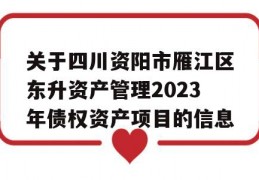 关于四川资阳市雁江区东升资产管理2023年债权资产项目的信息