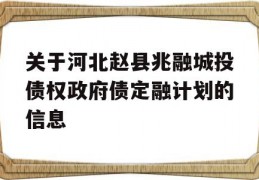 关于河北赵县兆融城投债权政府债定融计划的信息