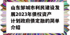 山东邹城市利民建设发展2023年债权资产计划政府债定融的简单介绍