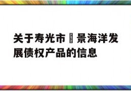 关于寿光市昇景海洋发展债权产品的信息