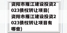 资阳市雁江建设投资2023债权转让项目(资阳市雁江建设投资2023债权转让项目有哪些)