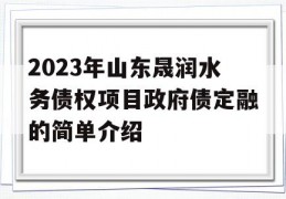 2023年山东晟润水务债权项目政府债定融的简单介绍