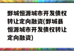 鄄城恒源城市开发债权转让定向融资(鄄城县恒源城市开发债权转让定向融资)