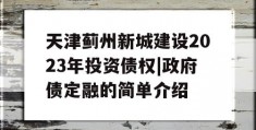 天津蓟州新城建设2023年投资债权|政府债定融的简单介绍