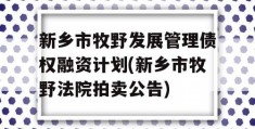 新乡市牧野发展管理债权融资计划(新乡市牧野法院拍卖公告)