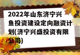 2022年山东济宁兴鱼投资建设定向融资计划(济宁兴盛投资有限公司)