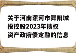 关于河南漯河市舞阳城投控股2023年债权资产政府债定融的信息