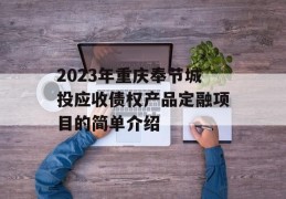 2023年重庆奉节城投应收债权产品定融项目的简单介绍