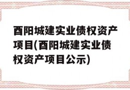 酉阳城建实业债权资产项目(酉阳城建实业债权资产项目公示)