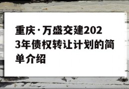 重庆·万盛交建2023年债权转让计划的简单介绍