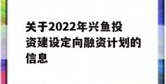 关于2022年兴鱼投资建设定向融资计划的信息