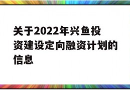 关于2022年兴鱼投资建设定向融资计划的信息