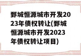 鄄城恒源城市开发2023年债权转让(鄄城恒源城市开发2023年债权转让项目)