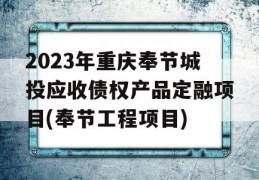 2023年重庆奉节城投应收债权产品定融项目(奉节工程项目)