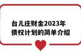 台儿庄财金2023年债权计划的简单介绍