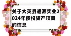 关于大英县通源实业2024年债权资产项目的信息