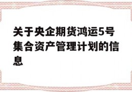 关于央企期货鸿运5号集合资产管理计划的信息