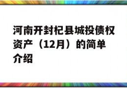 河南开封杞县城投债权资产（12月）的简单介绍