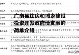 广南县住房和城乡建设投资开发政府债定融的简单介绍