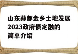 山东蒜都金乡土地发展2023政府债定融的简单介绍