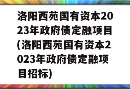 洛阳西苑国有资本2023年政府债定融项目(洛阳西苑国有资本2023年政府债定融项目招标)