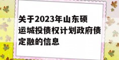 关于2023年山东硕运城投债权计划政府债定融的信息